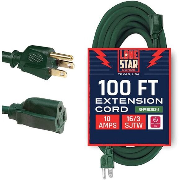 100 Ft 16/3 SJTW Extra Long Outdoor Extension Cord with Prong 16 Gauge - Picture 1 of 7